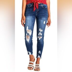 Distressed Stretchy Blue Jeans for Women, Size 14